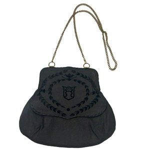 ROBERTA DI CAMERINO Vintage black w VELVET red leather PURSE RARE! designer 40s